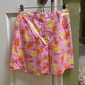 Lilly Pulitzer Pink Shorts with Orange and Yellow Pineapples Size 4.